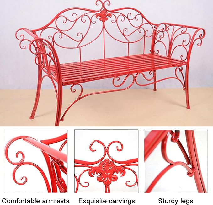European Style Metal Garden Bench with Exquisite Carvings - Outdoor Patio Seating for Lawn, Park & Yard - Classic Brown Color, Perfect for Relaxation & Decor