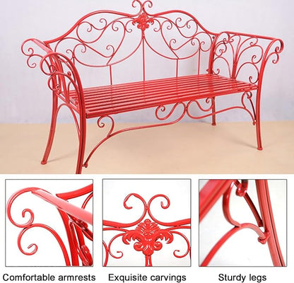 European Style Metal Garden Bench with Exquisite Carvings - Outdoor Patio Seating for Lawn, Park & Yard - Classic Brown Color, Perfect for Relaxation & Decor