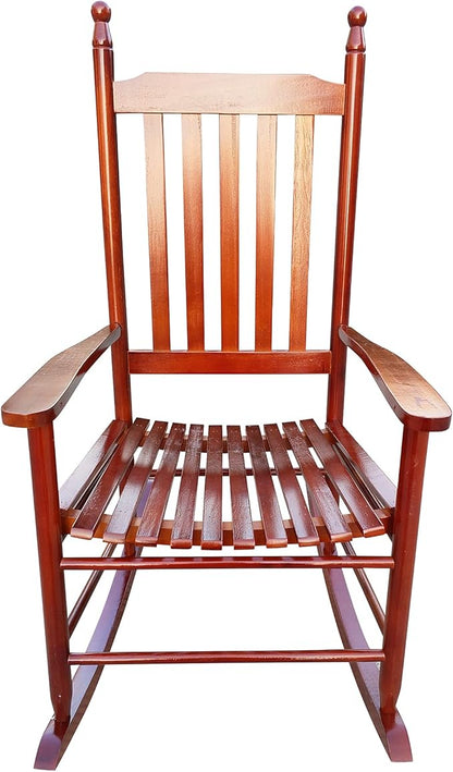 Wood Rocking Chair with High Back and Armrest for Indoor Outdoor Use, Wooden Frame Patio Porch Rocking Chair with Rocker, Front Porch Chairs for Deck Garden Lawn Balcony Backyard, Brown
