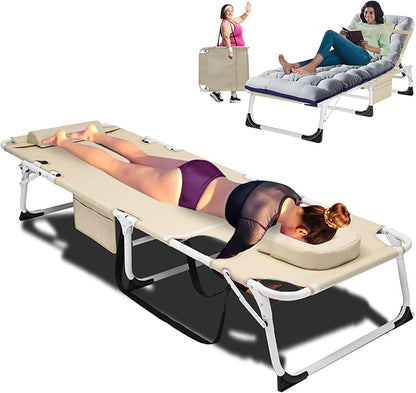 ABORON 4-in-1 Lounge Chair with Face & Arm Holes for Tanning, 440LB Heavy-Duty Folding Recliner with Plush Cotton Cushion, No Assembly Tri-Fold Guest Bed for Sunbathing, Poolside, Office Nap & Camping