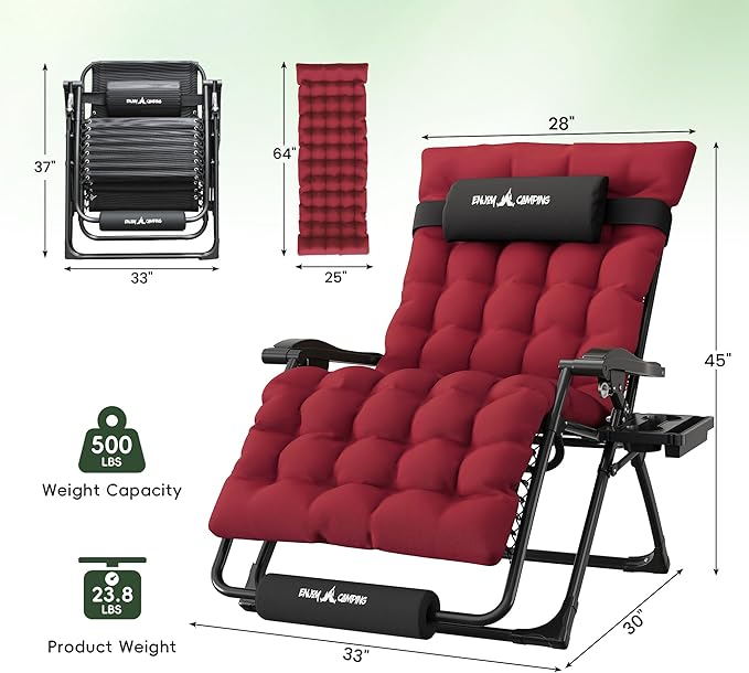 Amopatio Oversized Zero Gravity Chair, 33''W Reclining Camping Lounge Chair Upgraded Lock and Footrest, Cup Holder - Photo 3