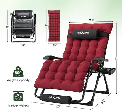 Amopatio Oversized Zero Gravity Chair, 33''W Reclining Camping Lounge Chair Upgraded Lock and Footrest, Cup Holder, Removable Cushion & Headrest Folding Patio Recliner