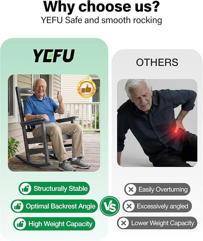 YEFU Outdoor Rocking Chairs Set of 2: Plastic Rocking Chairs for Outside, Weather Resistant for Patio, Easy to Assemble, Safe&Comfortable, Grey