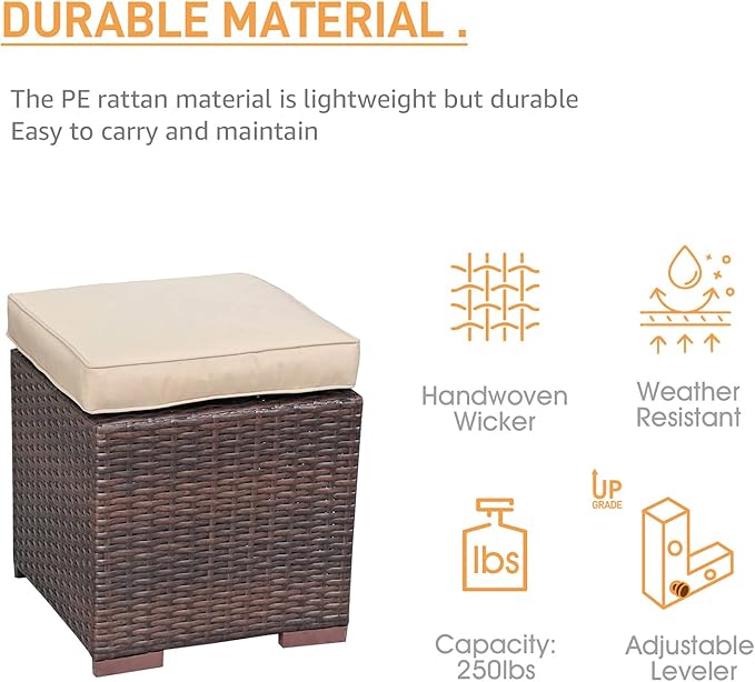 Patiorama 2 Pieces Assembled Outdoor Patio Ottoman - Photo 6