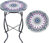 MUMTOP Side Patio Tables-Mosaic Outdoor Side Table - 14’’ Flower Glass Accent Round EndTable - Photo 1
