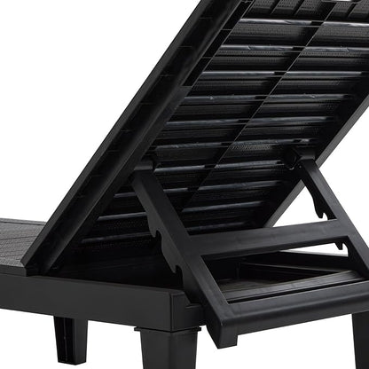 Outdoor Chaise Lounge Chair Set of 2 with 5 Position Adjustable Backrest, Water-Resistant Tanning Chair Recliner, Resin Pool Lounge Chairs for Patio, Poolside or Beach (Black)