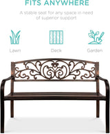Best Choice Products Outdoor Bench Steel Garden Patio Porch Furniture for Lawn, Park, Deck w/Floral Design Backrest - Photo 4