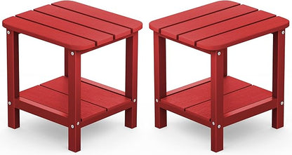 SERWALL Double Adirondack Side Table Set of 2, End Table- Red
