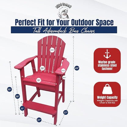 Phat Tommy Tall Adirondack Chair - HDPE Outdoor Furniture - Poly Adirondack Bar Stool - Heavy, Stress Free Furniture for Balcony, Deck, Patio, Front Porch, Cranberry Red