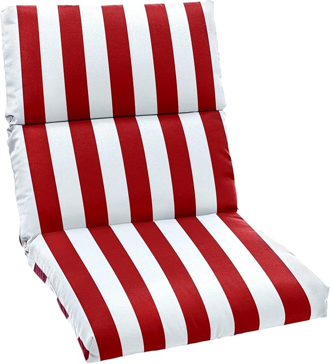 BrylaneHome Universal Chair Cushion - 45.75”L x 22”W x 2.75”H - Patio & Outdoor - Water, Stain & Fade Resistant - Classic Red Cabana