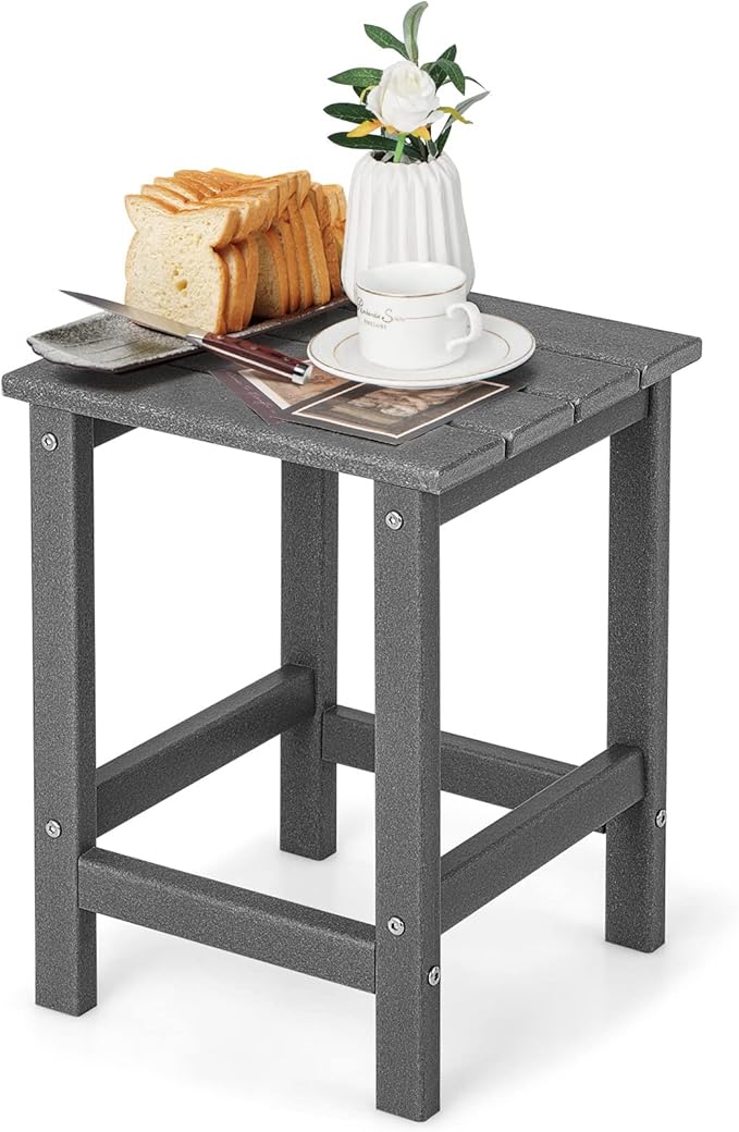 Tangkula Square Outdoor Side Table, Weather Resistant HDPE Adirondack Table, Outdoor Chairside End Tables for Lawn Garden Balcony, Easy Assembly, Patio Side Table, 14 x 14 x 18.5 Inch (1, Gray)