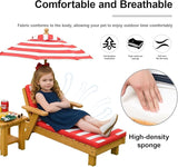 Kids Lounge Chair Outdoor, Kids Lounge Chair, Removable Striped Fabric Cushions, Outdoor Chaise Lounge with Parasol - Photo 6