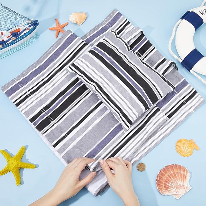 GORGECRAFT Beach Sling Chair Canvas Cloth with Pillow 44x17 Grey and Black Stripes Casual Lounge Chair Replacement Canvas Outdoor Folding Chair Fabric for Patio Beach Sunbathing Garden Courtyard