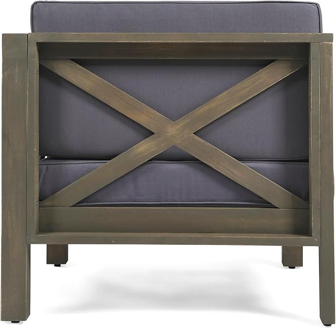 roomfitters Outdoor X-Back Loveseat with Acacia Wood Frame and Weather-Resistant Cushions, Dark Grey - Photo 5