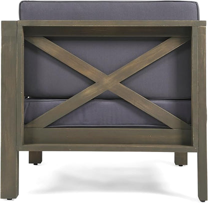 roomfitters Outdoor X-Back Loveseat with Acacia Wood Frame and Weather-Resistant Cushions, Dark Grey