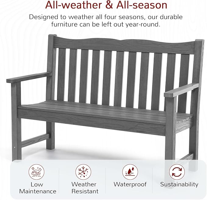 Stoog Outdoor Bench, Waterproof Garden Benches Set of 2, Never Rot or Fade, Used for Garden, Porch, Backyard and Deck - Photo 4