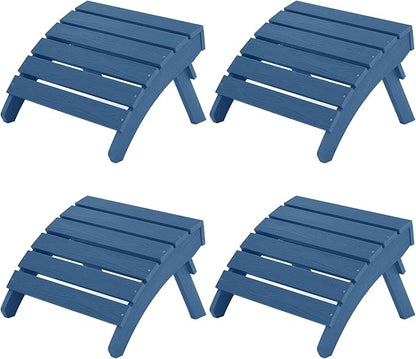 MXIMU Folding Adirondack Ottoman Set of 4: HIPS Plastic Outdoor Footrest Easy Assembly - All Weather Foot Stool Foot Rest for Adirondack Chair Use in Patio Garden Backyard Pool (Navy)