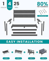 SERWALL 4 Piece HDPE Outdoor Furniture Set, All Weather Wood-Like Outdoor Sofa Sectional Couch - Photo 7