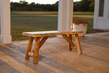 SRL Rustic Logwerks Indoor & Outdoor Bench — Pine & Cedar Wood Bench — Front Porch Decor — Live Edge Small Bench for Entryway, Garden — Handcrafted Wooden Bench — Rustic Furniture (48”, Outdoor Clear)