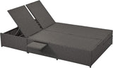 Patio Rattan Sunbed, All Weather Outdoor Wicker Double Daybed with Adjustable Backrest and Cup Tray - Photo 8
