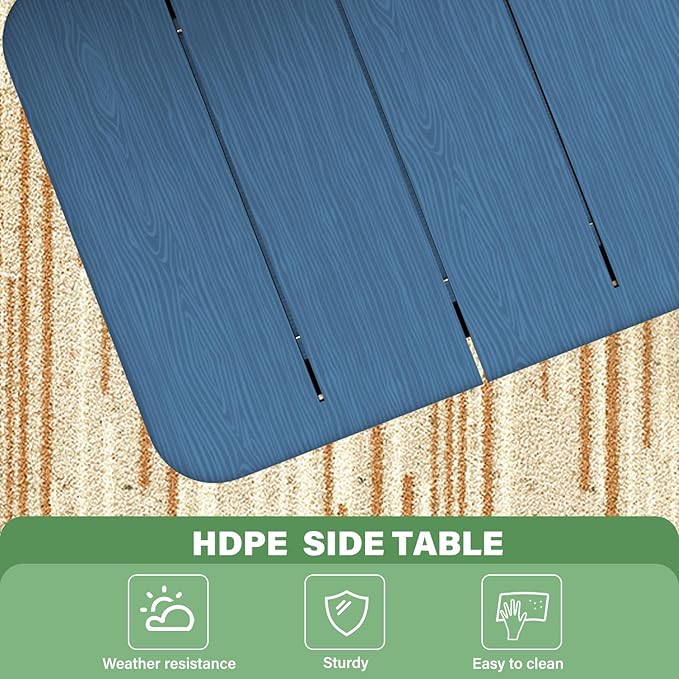 Patio Side Table, Small Rectangular HDPE Adirondack End Table for Outdoor Use in Pool, Garden, Lawn, Backyard,Navy