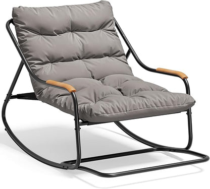 YITAHOME Patio Oversized Rocking Chair Set of 2, Versatile Indoor/Outdoor Textilene Lounge with Soft Thick Cushion, Teak Armrests and Footrest, Idea for Living Room, Porch, or Backyard