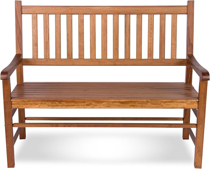 Shine Company Eden Outdoor Wood Garden Bench for Front Porch, Entryway, 24.5" D x 48" W x 38.75" H, Oak