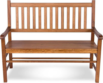 Shine Company Eden Outdoor Wood Garden Bench for Front Porch, Entryway, 24.5" D x 48" W x 38.75" H, Oak