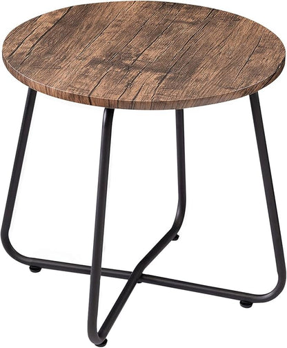 VECELO 17.7 inch Small Round Outdoor Side Table,Patio End Table,Waterproof Wood Table with Weather Resistant Steel Adjustable Feet for Living Room Bedroom Garden Yard Balcony Porch Poolside