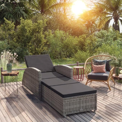 Adjustable Grey PE Rattan Outdoor Chaise Lounge 79.1x26.4x11.2 in for Patio, Garden or Balcony, Powder-Coated Steel Frame Sun Lounger with Thick Cushion for Poolside Relaxation