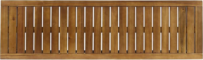 Merax 57 Inch Outdoor Garden Bench, Iron Metal Frame Patio Park Bench with Teak Finish & Slat Seat, Outside Backless Wooden Bench for Front Porch Path Yard Lawn Backyard for 3 Person Seat