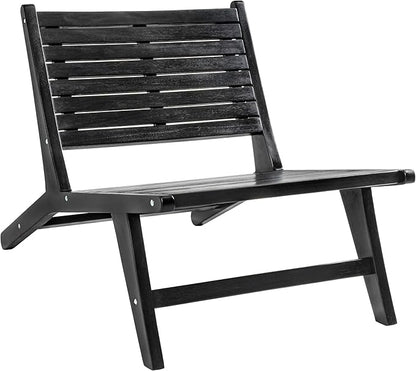 Eyely TAP2000C Virellan Mid-Century Modern Wood Armless Outdoor Lounge Chair, Contemporary, Bohemian, Coastal, Transitional, Rustic, Black