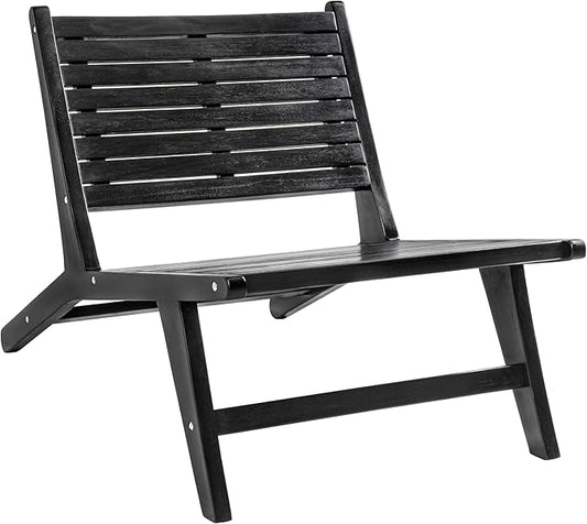 Eyely TAP2000C Virellan Mid-Century Modern Wood Armless Outdoor Lounge Chair, Contemporary, Bohemian, Coastal, Transitional, Rustic, Black