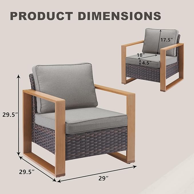Rilyson Wicker Outdoor Patio Chairs Set of 2, Rattan Patio Furniture Chairs with Sturdy Frame,All-Weather PE Wicker,Wide Armrest,Deep Seating and Thick Cushions for Deck Porch Garden(Brown/Grey)