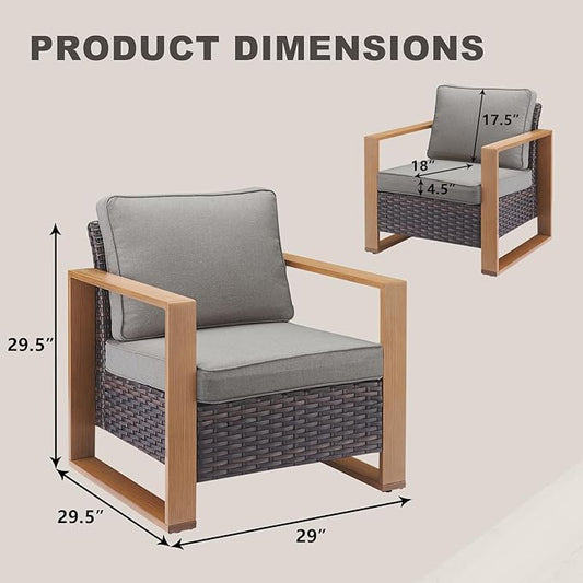 Rilyson Wicker Outdoor Patio Chairs Set of 2, Rattan Patio Furniture Chairs with Sturdy Frame,All-Weather PE Wicker,Wide Armrest,Deep Seating and Thick Cushions for Deck Porch Garden(Brown/Grey)