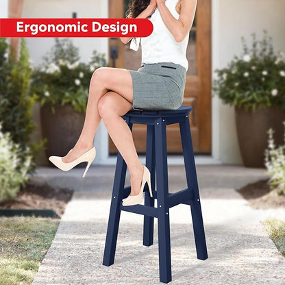 Costaelm 29" Height Outdoor Bar Stools, All-Weather Bar Stools, Adirondack Poly Patio Round Bar Stool for Patio, Deck, Kitchen Counter and Garden, Navy Blue