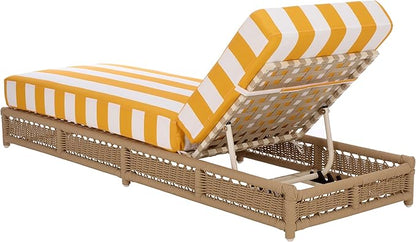 SAFAVIEH Outdoor Patio Furniture Collection – Callan Tan Rope & Yellow Stripe Cushion Lounger, Fully Assembled Outdoor Chaise, Modern Low-Profile Design (PAT7546Y)
