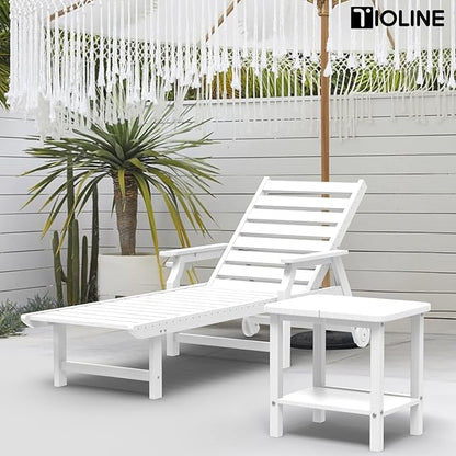 Patio Side Table, Outdoor HDPE Adirondack End Table for Patio, Backyard,Outdoor Side Table for Garden, Pool, Lawn,White
