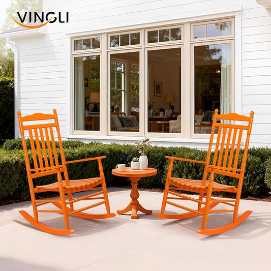 VINGLI Wooden Rocking Chair Outdoor, Patio Rockers with High Back, Support 450 LBS Rocking Chairs, for Porch, Patio, Balcony, Garden, Yard (Orange, 1 PC)