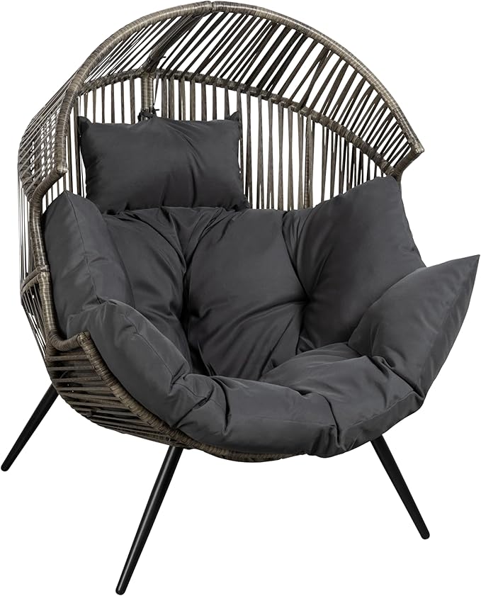 JAMFLY Wicker Egg Chair - Rattan Patio Chair with Cushion, Indoor-Outdoor Lounge Egg Basket Seat for Living Room - Photo 6