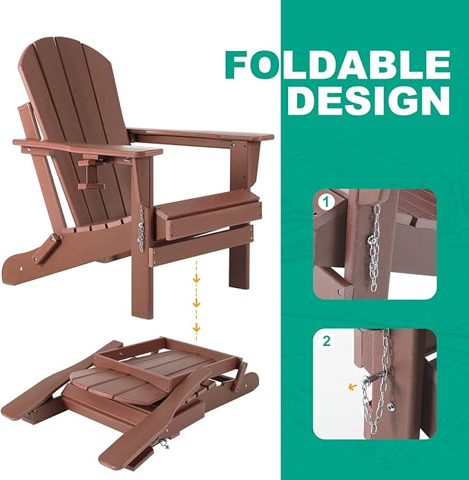 Adirondack Chairs Set of 2 with Cushions & Cup Holders, HDPE Weather Resistant Folding Adirondack Chair for Adults - Photo 5