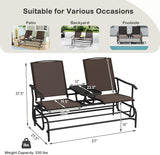 Tangkula 2 Person Swing Glider Chair, Patio Rocking Loveseat w/Center Tempered Glass Table - Photo 3
