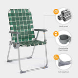 VINGLI Folding Aluminum Webbed Lawn Chairs with Detachable Cup Holder, High Beach Chair for Adults Heavy Duty - Photo 5