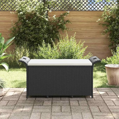 Garden Bench Black Polyethylene Rattan Look, Outdoor Storage Deck Box, Weatherproof Patio Furniture for 2 People, 45.7x45.7x22.4 in, Modern Design Patio Bench
