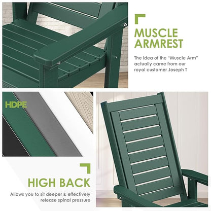 GREENVINES Outdoor Rocking Chairs | Set of 4 | Porch Rocker | HDPE Plastic | Forest | Oversized Rockers | High Back | Big & Tall | Ladder Back | for Patio Outside Backyard Balcony Garden
