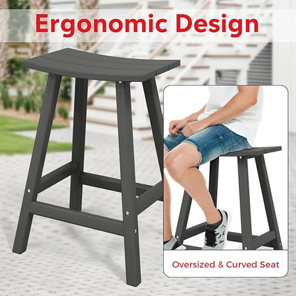 Costaelm All-Weather Bar Stools Set of 3, 24" Height Outdoor Bar Stools, Adirondack Poly Patio Bar Stool for Patio, Deck, Kitchen Counter and Garden, Gray