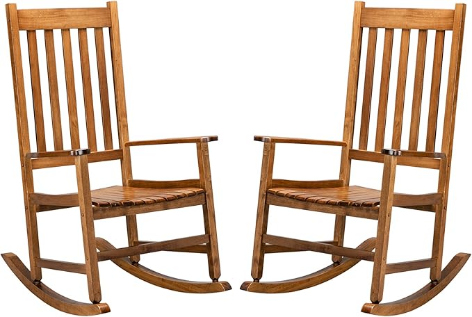 Outdoor Porch Rocker Chairs,Weather Resistant Wood Rocking Chair for Adults,Modern Rocking Accent Chairs,Indoor Outside Furniture Rocker,with Armrest,for Garden Lawn Backyard Poolside Deck (Natural)