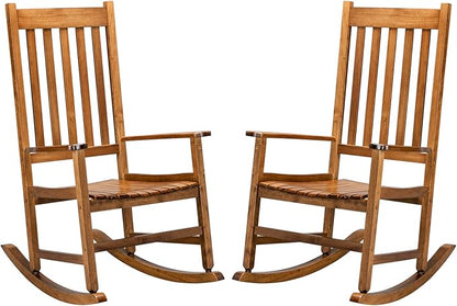 Outdoor Porch Rocker Chairs,Weather Resistant Wood Rocking Chair for Adults,Modern Rocking Accent Chairs,Indoor Outside Furniture Rocker,with Armrest,for Garden Lawn Backyard Poolside Deck (Natural)