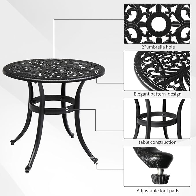Cast Aluminum Round Table with 2 inch Umbrella Hole, Outdoor Patio End Side Table - Photo 5