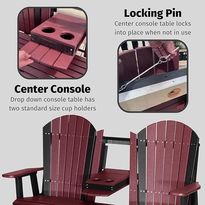 LuxCraft 5' Adirondack Hanging Front Porch Swing with Flip Down Console, Seats Up to 3 - Photo 8